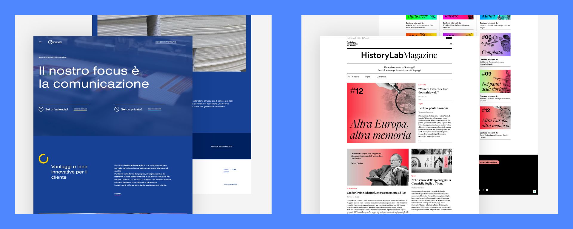 Siti web Trento: Grafiche Futura e HistoryLab
